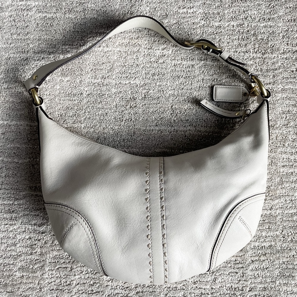 Authentic Coach white leather small hobo bag